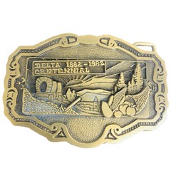 Hit Line Brass Belt Buckle Delta Centennial 1882 – 1982 Limited ED Covered Wagon