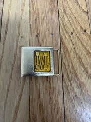 VTG 70s LEE Jeans Metal “M” Initial Belt Buckle Alphabet Letter Gold Tone Enamel