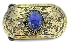 Gold Color Southwest Western Natural Oval Lapis Cabochon Belt Buckle EPBB143