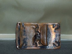 COWBOY western RODEO bronco horse Vintage 1950s belt buckle BRONZE brass