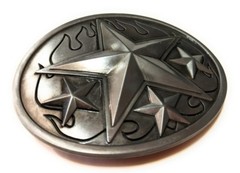 ♈ Old West Star Belt Buckle Antique silver Flames 4 stars ♈ Western Cowboy