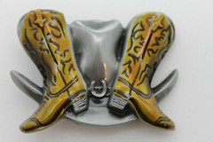 Silver Metal Men Belt Buckle Western Fashion Brown Boot Cowboy Hat Weekend Look