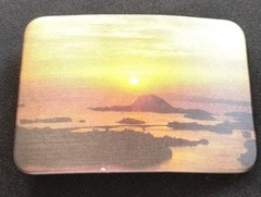 OCEAN BEACH SUNSET SEA SKY ISLANDS SUN RISE SET COLORFUL PICTURE BELT BUCKLE