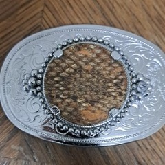 Silver Metal Oval Western Belt Buckle Men 1.5&Prime; Brown Animal Print Inlay Bead