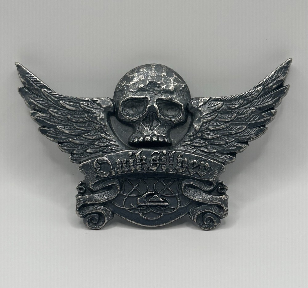 QUICK SILVER Skull & Wings Belt Buckle Vintage Large Silver Tone Unique