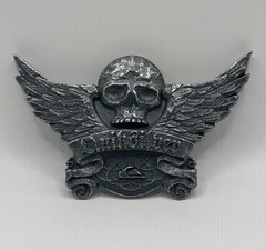 QUICK SILVER Skull & Wings Belt Buckle Vintage Large Silver Tone Unique