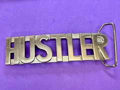HUSTLER Block Letter Word Statement Cutout Silver Color WIDE Belt Buckle