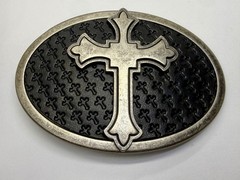 Centered Iron Cross Religious Gothic Punk Vibe Faux Leather on Metal Belt Buckle