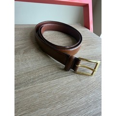 Jos. A. Bank Mens Cognac Brown Fine Italian Leather Dress Belt Gold Buckle 42