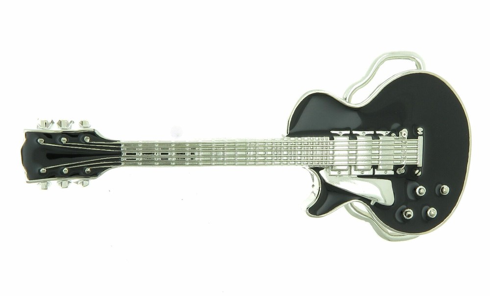 Music Guitar Black Enamel Metal Belt Buckle