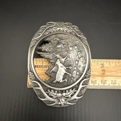 NICE PEWTER 1990 C + J INC DEER SCENE AND ANTLER BELT BUCKLE MADE IN USA