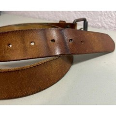 John M. Browning Brown Leather Belt Textured Grip Metal Buckle Sz36 Biker Tough