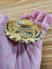 Vintage Oval Gold-Tone Western Belt Buckle w/Center Stone Cowboy Southwest