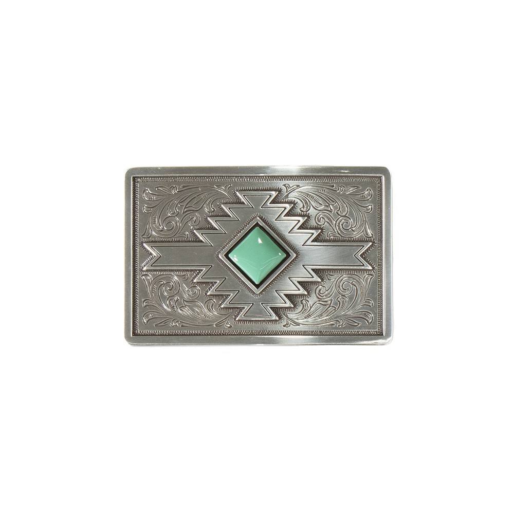 Turquoise ~ Square Western Belt Buckle ~ Southwest, Antique Silver 37904