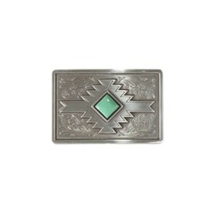 Turquoise ~ Square Western Belt Buckle ~ Southwest, Antique Silver 37904