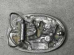 VTG Belt Buckle Bergamot 1983 Deer Buck Hunting Forest Enamel Colors Has Wear