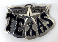 Lone Star TEXAS Belt Buckle 4&Prime; Longhorn Texan Silver & Black Enamel Vintage