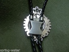 handcrafted Bolo tie leather braided cord large Si Fi Woman mounted cab