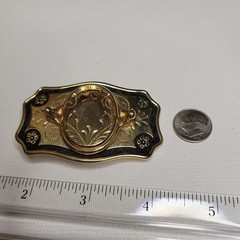 Vintage NOS Small Goldtone Belt Buckle Screw Oval Bezel Gemstone Blank Cabochon