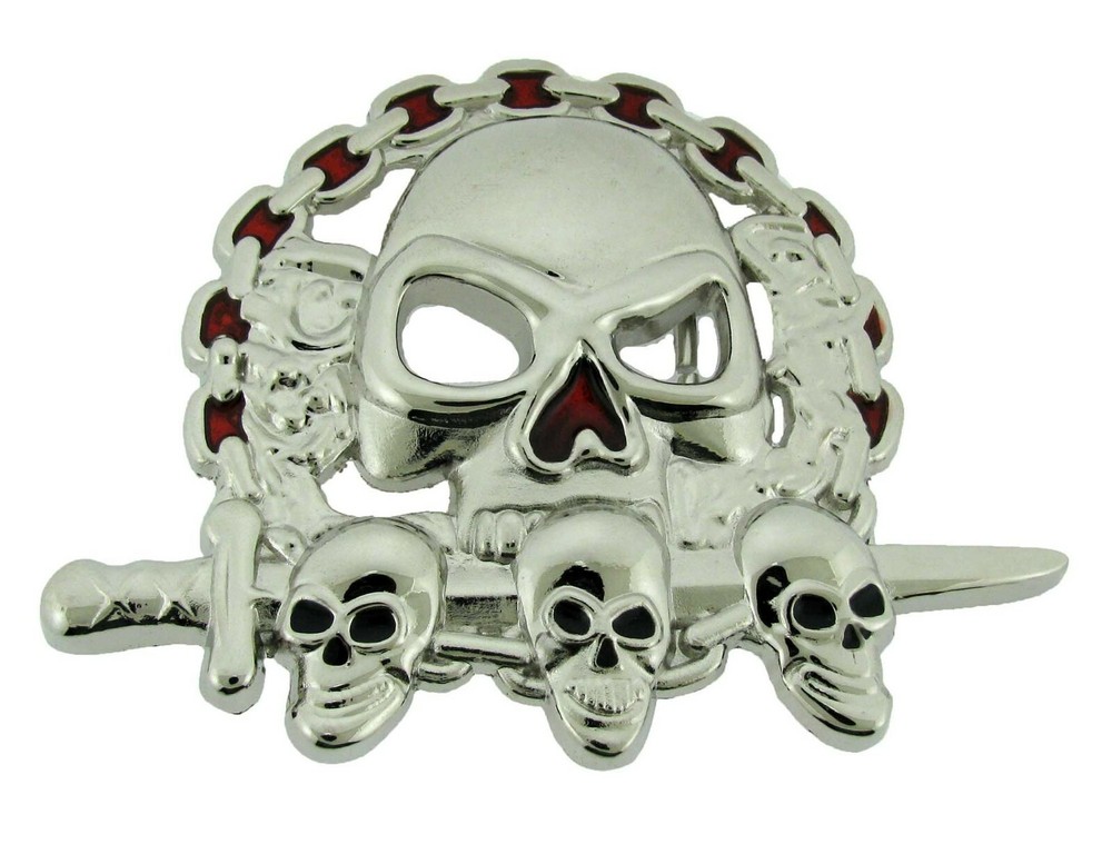 Skull Belt Buckle Metal Gothic Tattoo Halloween Costume Silver Swords Tribal New