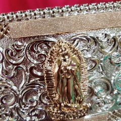 Virgen De Guadalupe Western belt Buckle Rose Tone Silver Heavy Zinc Alloy Oval