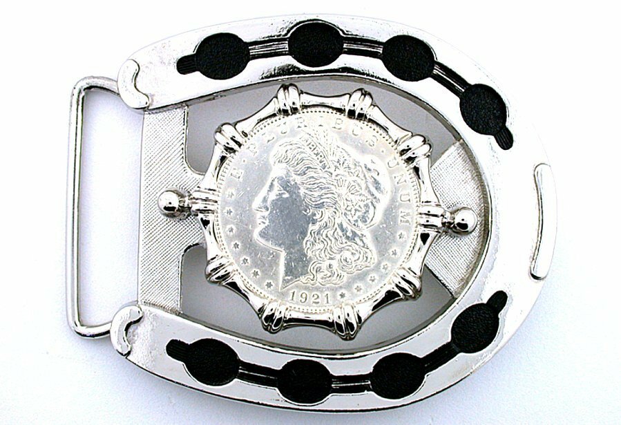 1921 Morgan Dollar Antiqued Silver Color Horseshoe Belt Buckle EPBB156