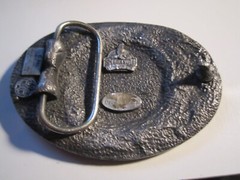 INDIAN HEAD NICKEL THEME BELT BUCKLE GREEN LACQUER ACCENT- GW-9