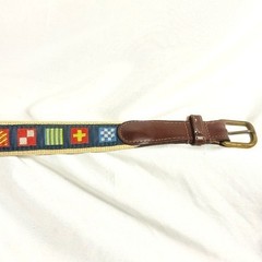 Navy & Cream Nautical 36 Signal Flag Webbed Belt measures 40&Prime; brass buckle