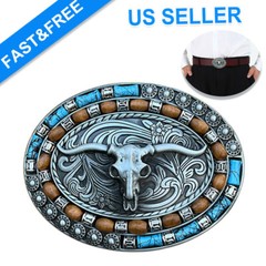 Silver Western Cowboy Belt Buckle Men Women Turquoise Cow Skull Belt Buckle NEW