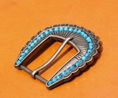 Vintage Western Southeast Cowboy Rodeo Leathercraft Turquoise Pin Belt Buckle