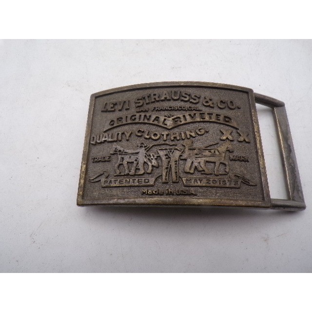 Levi Strauss & Co Vintage Belt Buckle Two Horse Logo Brass Made in USA Rectangle