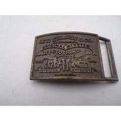 Levi Strauss & Co Vintage Belt Buckle Two Horse Logo Brass Made in USA Rectangle