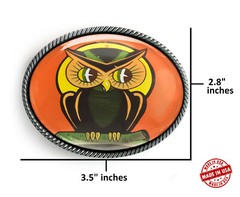 Owl Belt Buckle – Retro Halloween Art Silver Oval Handmade Buckle – 144