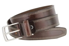 Men&rsquo;s Double White Stitching Smooth Genuine Leather Dress 38, Brown (Silver)