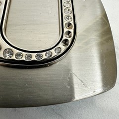 Rhinestone Studded U Letter Initial Monogram Silver Tone Belt Buckle