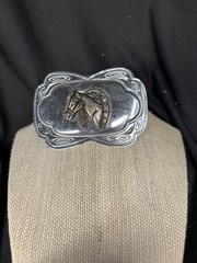 Vintage Western Horse Head & Horseshoe Belt Buckle Silver Tone Repair Needed