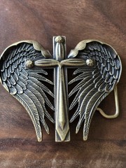 Western heart and Winged Cross Belt Buckle 3D
