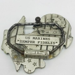 Vintage US Marines CorpBelt Buckle Semper Fidelis Pewter Metal 1995 Globe Anchor