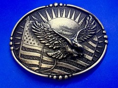 USA American Eagle Soaring Over Flag Sunrise Sunshine Patriotic Belt Buckle
