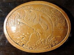 Leather Belt Buckle with Jumping Fish – 3-1/2 x 2-1/2 – Looks Unused