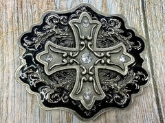 Iron Cross with Rhinestone Religious Gothic Punk Black Silver Color Belt Buckle