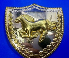 Running Galloping Horse Shield with Sparkling Rhinestones Reflective Belt Buckle