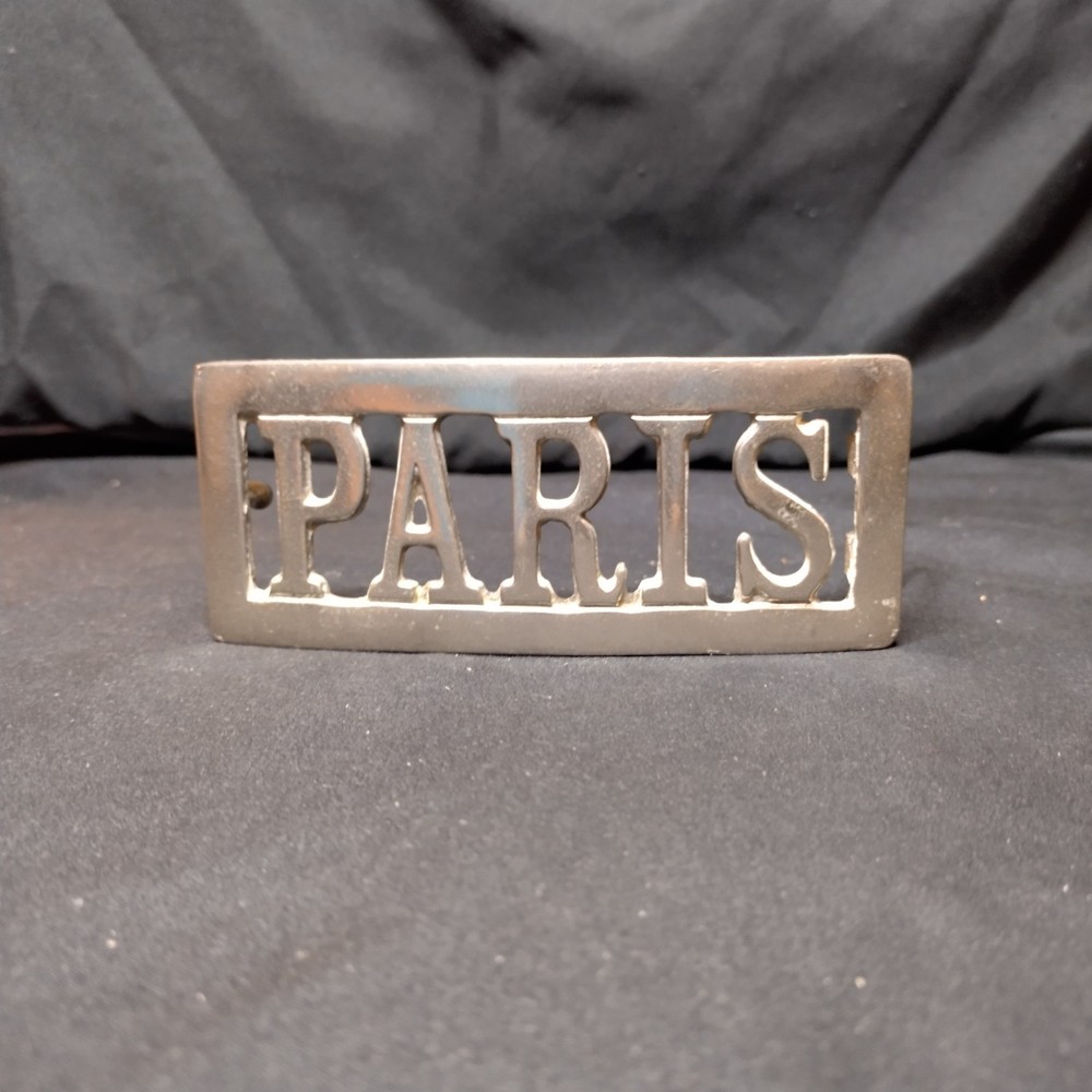 Vintage PARIS Cutout Metal Belt Buckle Silver Tone Retro Novelty Y2K 90s