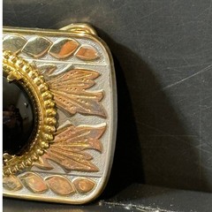 Vintage Western Belt Buckle Gold Silver Tone Black Onyx Cabochon Mixed Metal