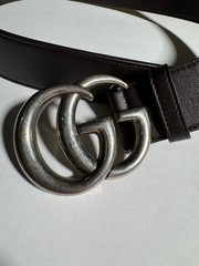 GUCCI Pre-Owned Gg Marmont Leather Belt Silver Dark Brown