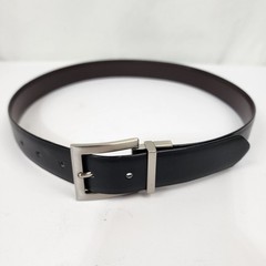 Calvin Klein Black Leather Belt Small 31&Prime; Glossy Silver Buckle #640556 EUC