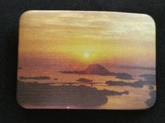 OCEAN BEACH SUNSET SEA SKY ISLANDS SUN RISE SET COLORFUL PICTURE BELT BUCKLE