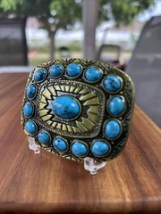GOLDEN TONE WESTERN WOMEN COWGIRLS TURQUOISE STONE Belt BUCKLE
