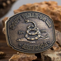 America Don&rsquo;T Tread on Me Gadsden Flag Snake Belt Buckle Antique Bronze Tone