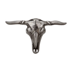 Men Western Dark Silver Color Metal Belt Buckle Long Horn Texas Cow Bull Skull